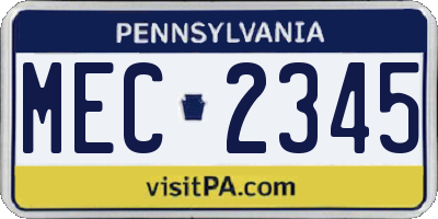 PA license plate MEC2345