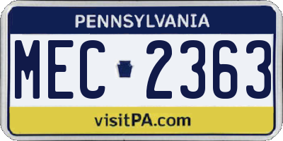 PA license plate MEC2363