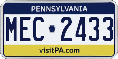 PA license plate MEC2433