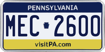 PA license plate MEC2600