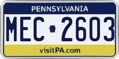 PA license plate MEC2603