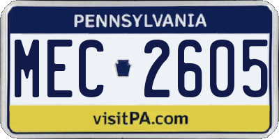 PA license plate MEC2605