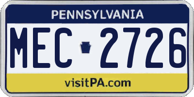 PA license plate MEC2726