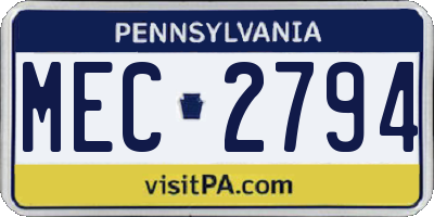 PA license plate MEC2794