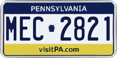 PA license plate MEC2821