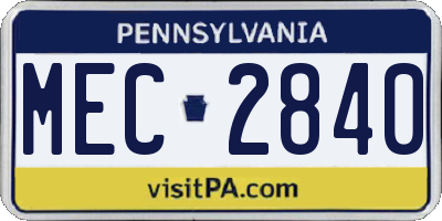 PA license plate MEC2840
