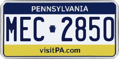 PA license plate MEC2850