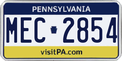 PA license plate MEC2854
