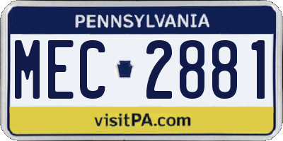 PA license plate MEC2881