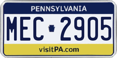 PA license plate MEC2905