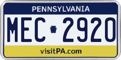 PA license plate MEC2920
