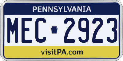 PA license plate MEC2923