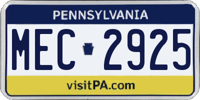 PA license plate MEC2925