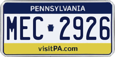 PA license plate MEC2926