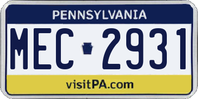 PA license plate MEC2931