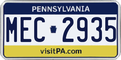 PA license plate MEC2935