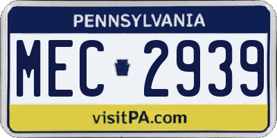 PA license plate MEC2939