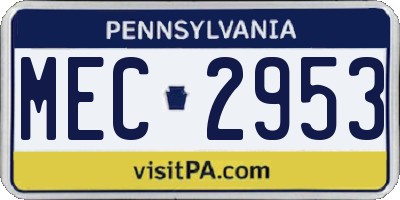 PA license plate MEC2953