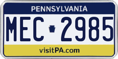 PA license plate MEC2985