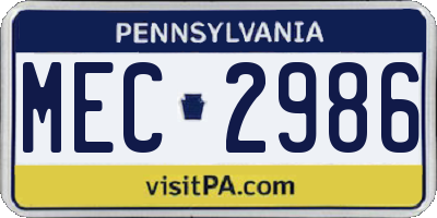 PA license plate MEC2986
