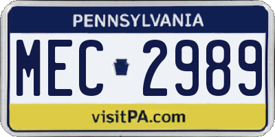 PA license plate MEC2989
