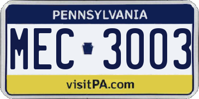 PA license plate MEC3003