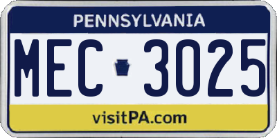 PA license plate MEC3025
