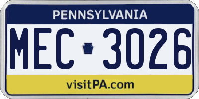 PA license plate MEC3026