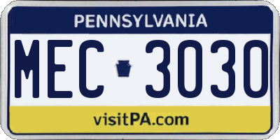PA license plate MEC3030