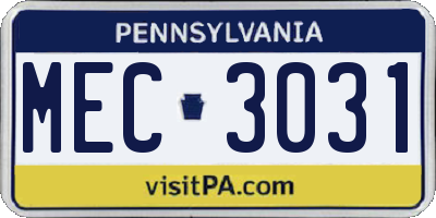 PA license plate MEC3031
