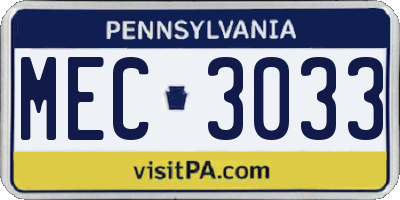 PA license plate MEC3033