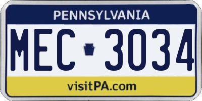 PA license plate MEC3034