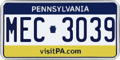 PA license plate MEC3039