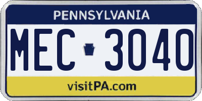 PA license plate MEC3040