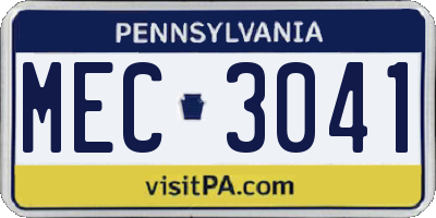 PA license plate MEC3041