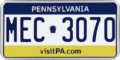 PA license plate MEC3070