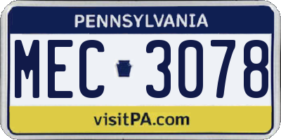 PA license plate MEC3078