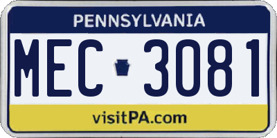 PA license plate MEC3081