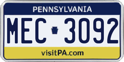 PA license plate MEC3092