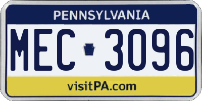 PA license plate MEC3096