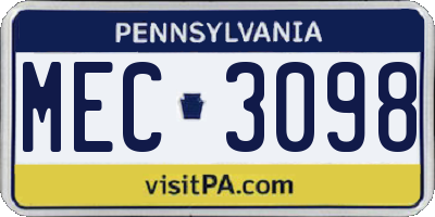 PA license plate MEC3098