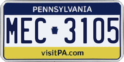 PA license plate MEC3105