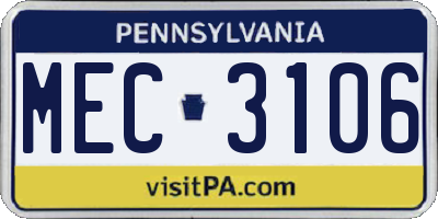 PA license plate MEC3106