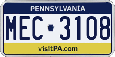 PA license plate MEC3108