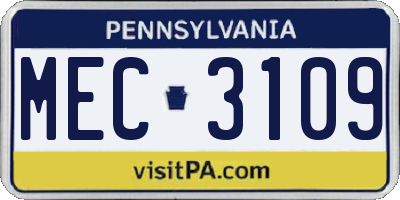 PA license plate MEC3109