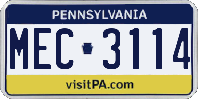 PA license plate MEC3114