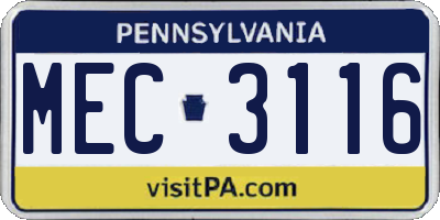 PA license plate MEC3116