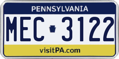 PA license plate MEC3122