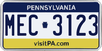 PA license plate MEC3123