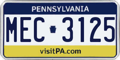 PA license plate MEC3125